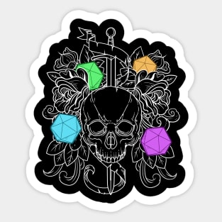 Dungeons Print Fantasy RPG D20 Vintage Tabletop Skull Dice Sticker